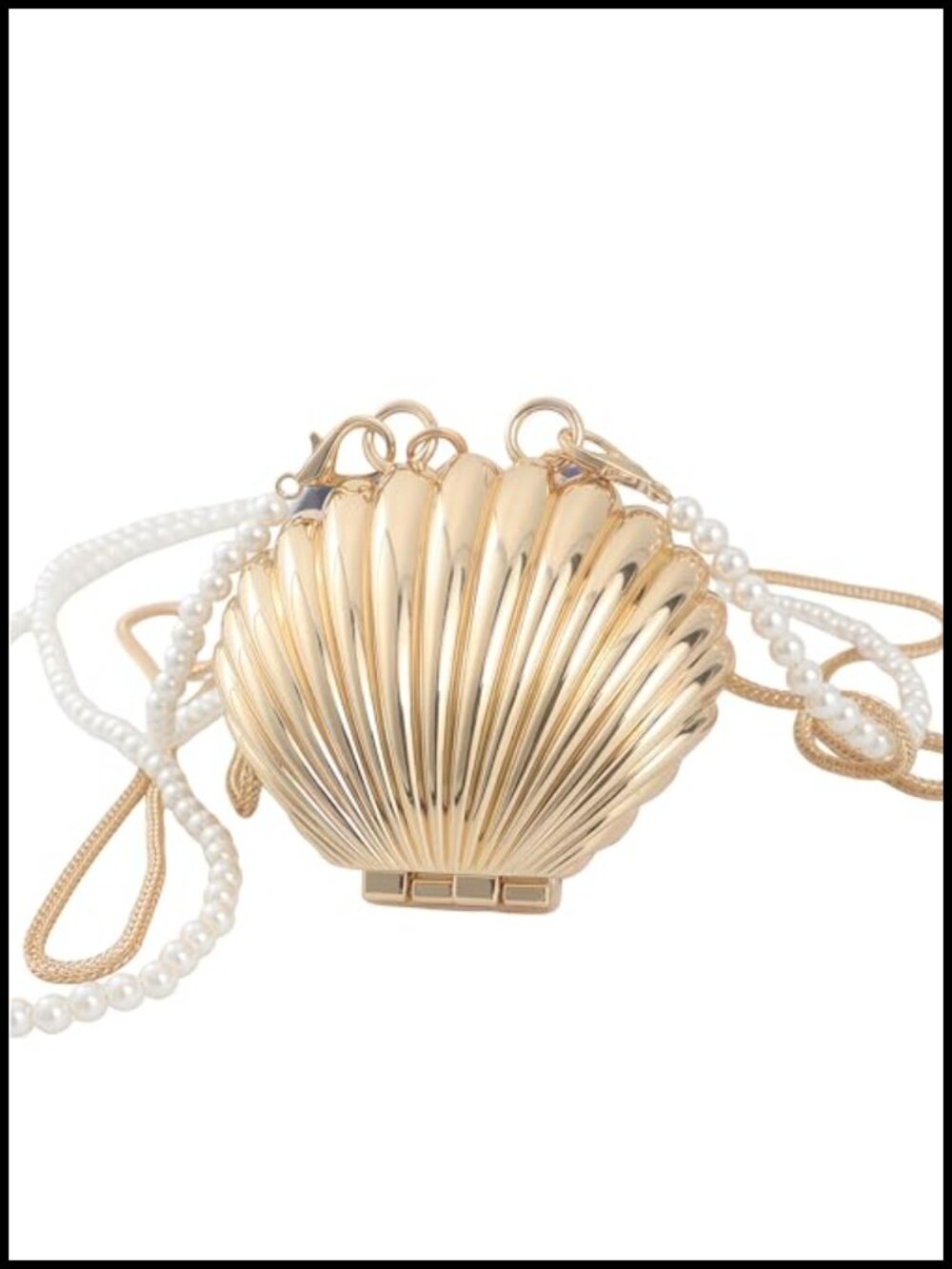 Gold Seashell Crossbody Bag with Pearl & Metal Chains